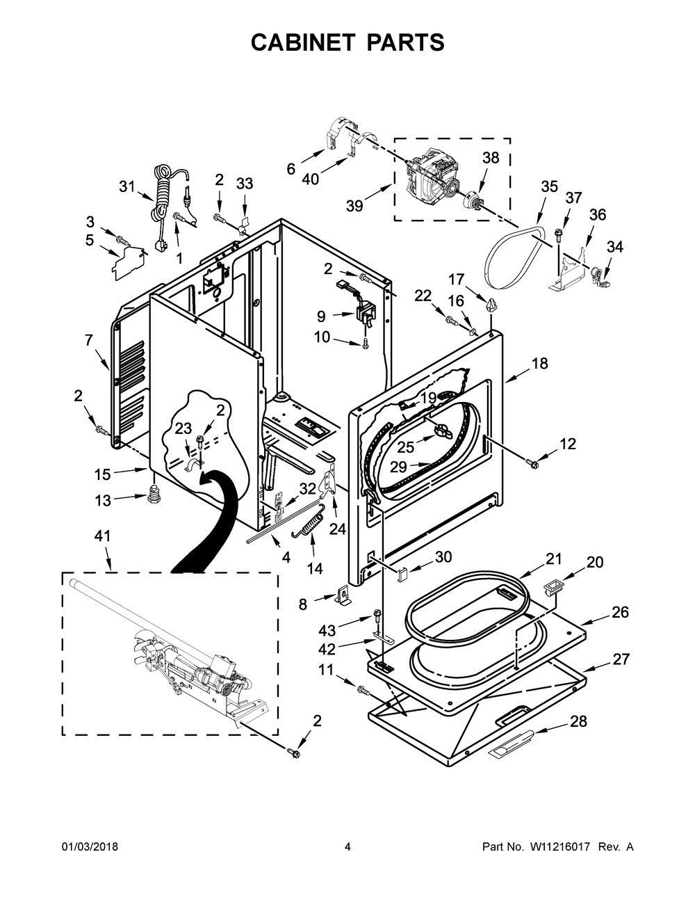 Cabinet Parts Diagram and Parts List for WGD4950HW0  Whirlpool Dryer
