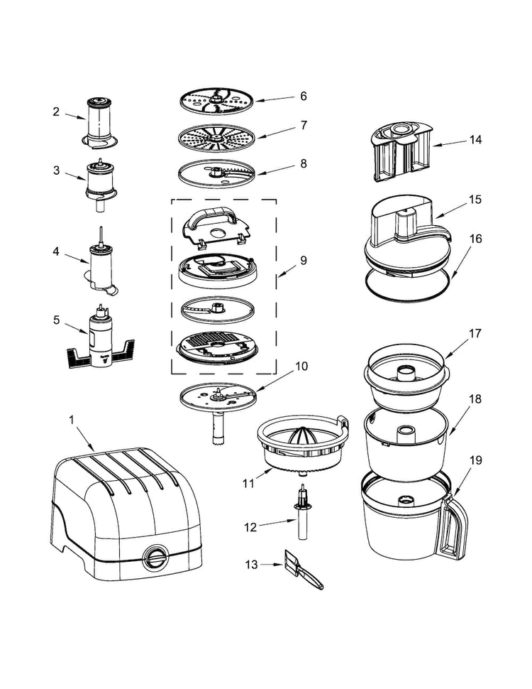 Attachment Parts Diagram and Parts List for KJA16A3ANA  KitchenAid Food Processor