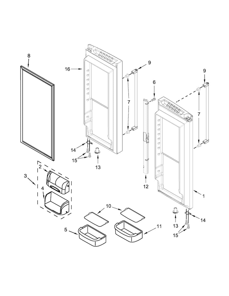 Refrigerator Door Parts Diagram and Parts List for KRFC300ESS00  KitchenAid Refrigerator