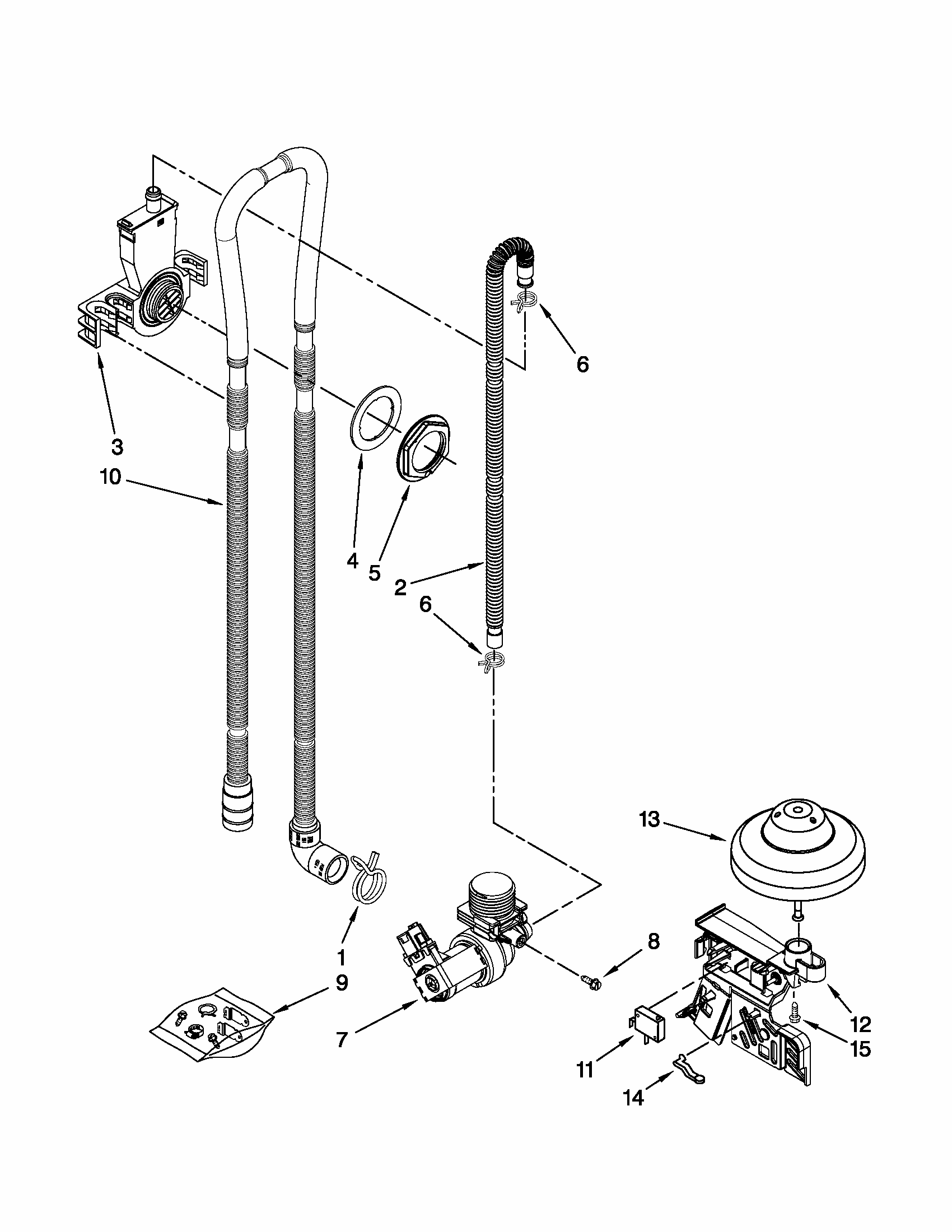 Fill, Drain, And Overfill Parts Diagram and Parts List for 66515049K112  Kenmore Dishwasher