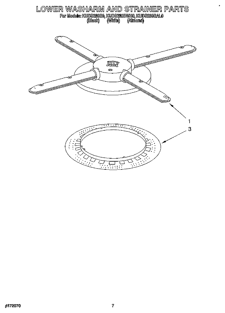LOWER WASHARM AND STRAINER Diagram and Parts List for KUDS230BAL0  KitchenAid Dishwasher