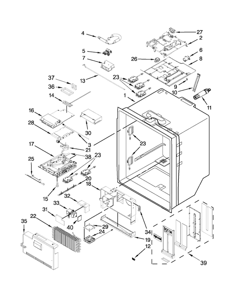 Refrigerator Liner Parts Diagram and Parts List for WRF990SLAM02  Whirlpool Refrigerator
