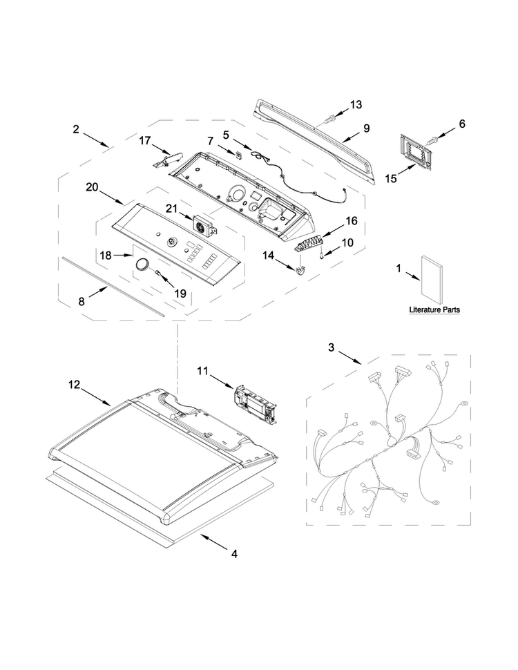 Top And Console Parts Diagram and Parts List for 11069132411  Kenmore Dryer