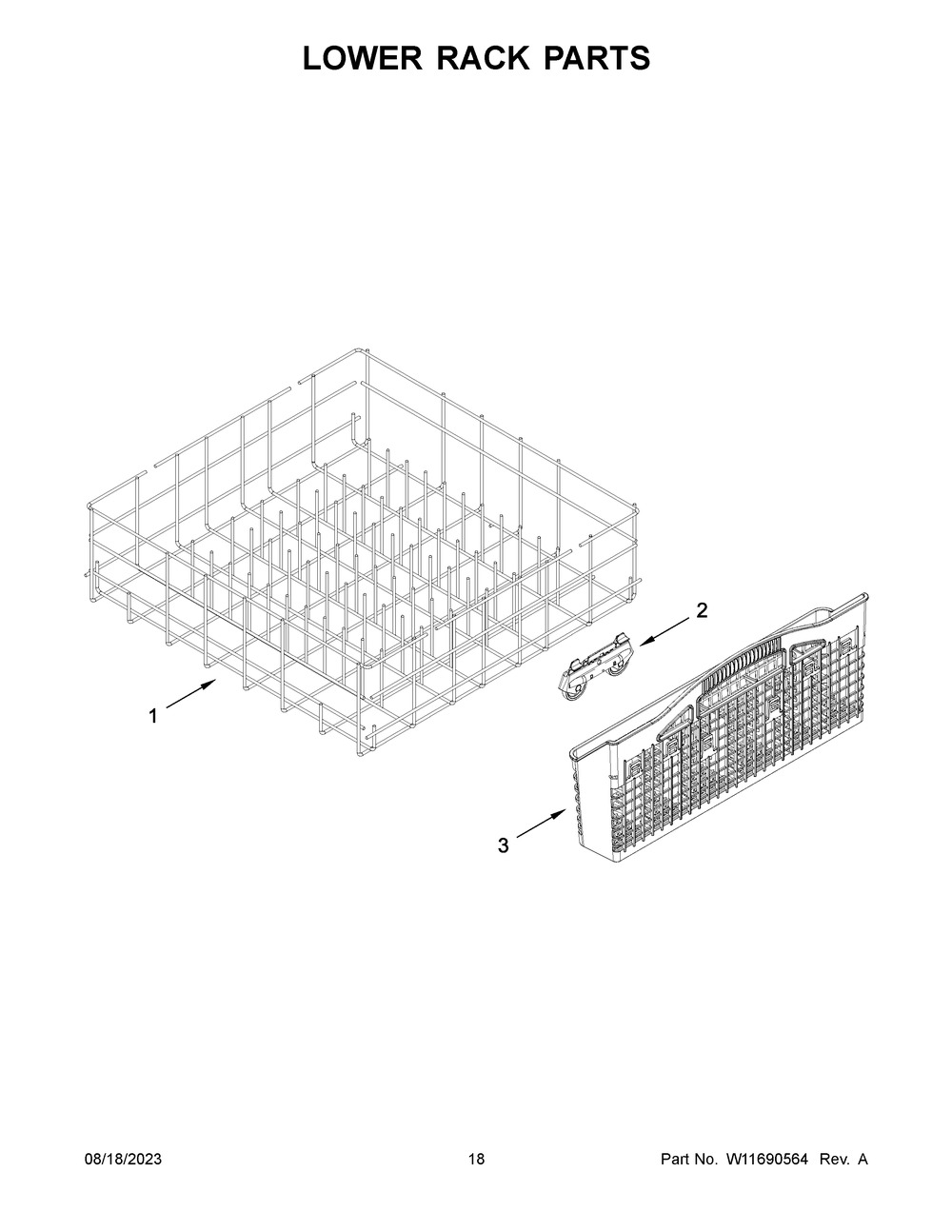 Lower Rack Parts Diagram and Parts List for WDT531HAPM0  Whirlpool Dishwasher