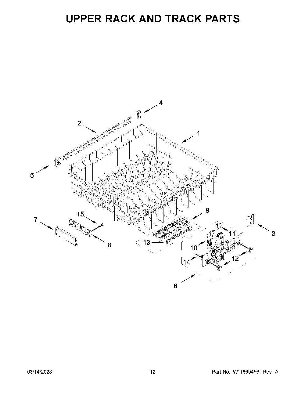 Upper Rack And Track Parts Diagram and Parts List for KDFE104KPS1  KitchenAid Dishwasher