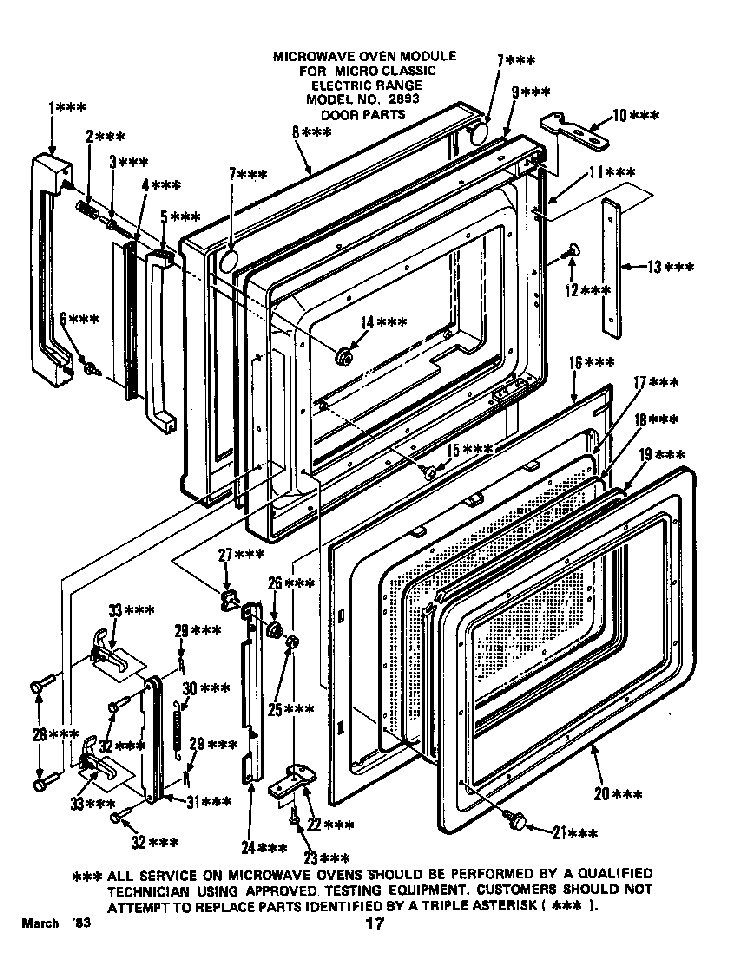 Door Diagram and Parts List for 2893*0A  Roper Range