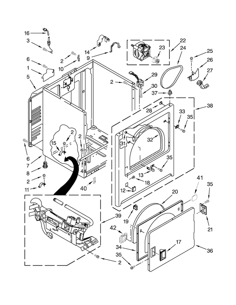 Cabinet Parts Diagram and Parts List for 110C71492310  Kenmore Dryer