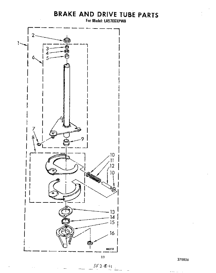 BRAKE AND DRIVE TUBE Diagram and Parts List for LA5700XPW0  Whirlpool Washer