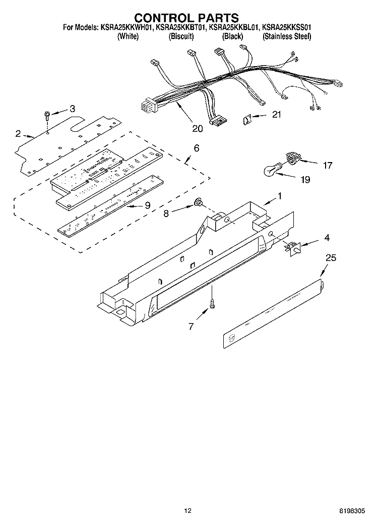 CONTROL PARTS Diagram and Parts List for KSRA25KKSS01  KitchenAid Refrigerator