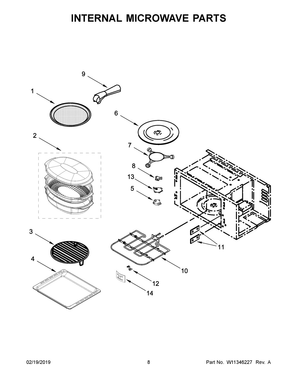Internal Microwave Parts Diagram and Parts List for KOCE500EBS08  Whirlpool Microwave Oven Combo
