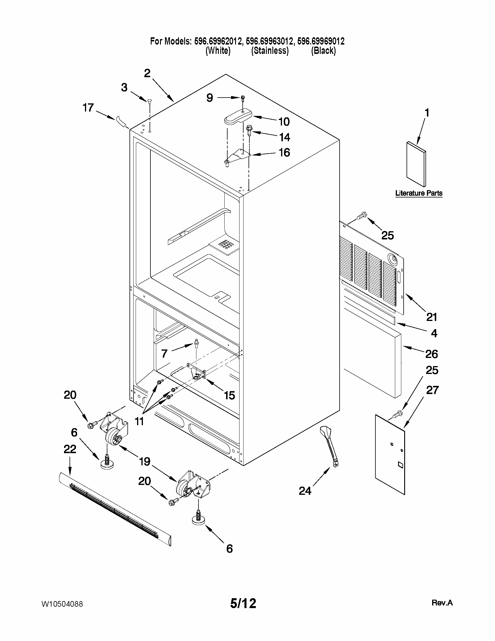 Cabinet Parts Diagram and Parts List for 59669963012  Kenmore Refrigerator