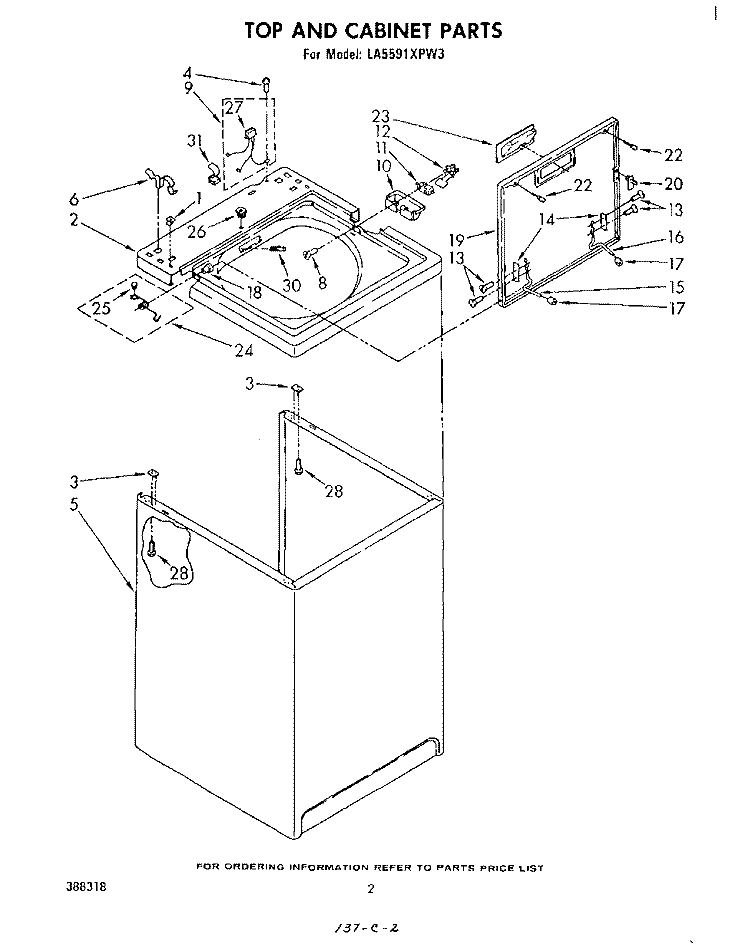 TOP AND CABINET Diagram and Parts List for LA5591XPW3  Whirlpool Washer