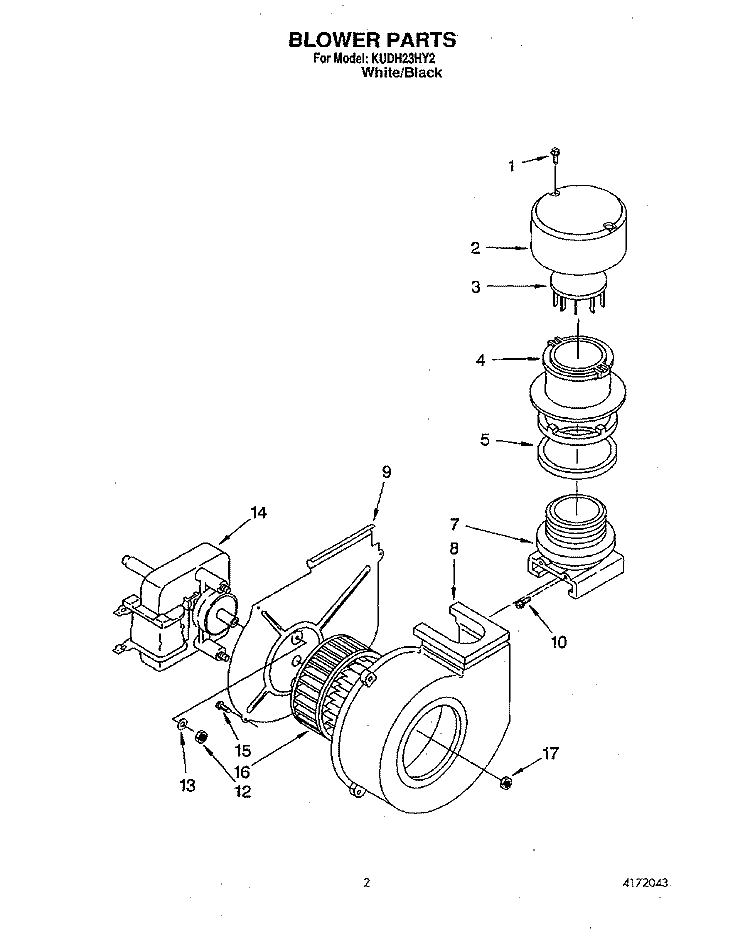 BLOWER Diagram and Parts List for KUDH23HY2  KitchenAid Dishwasher