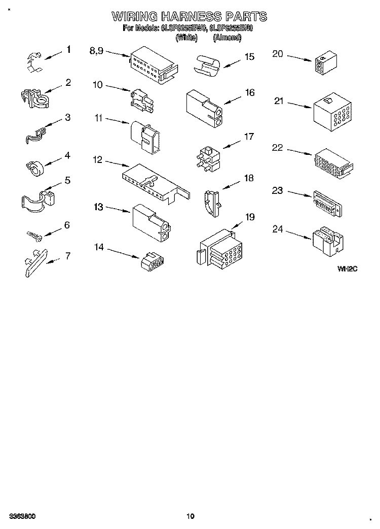 WIRING HARNESS Diagram and Parts List for 6LSP8255BW0  Whirlpool Washer