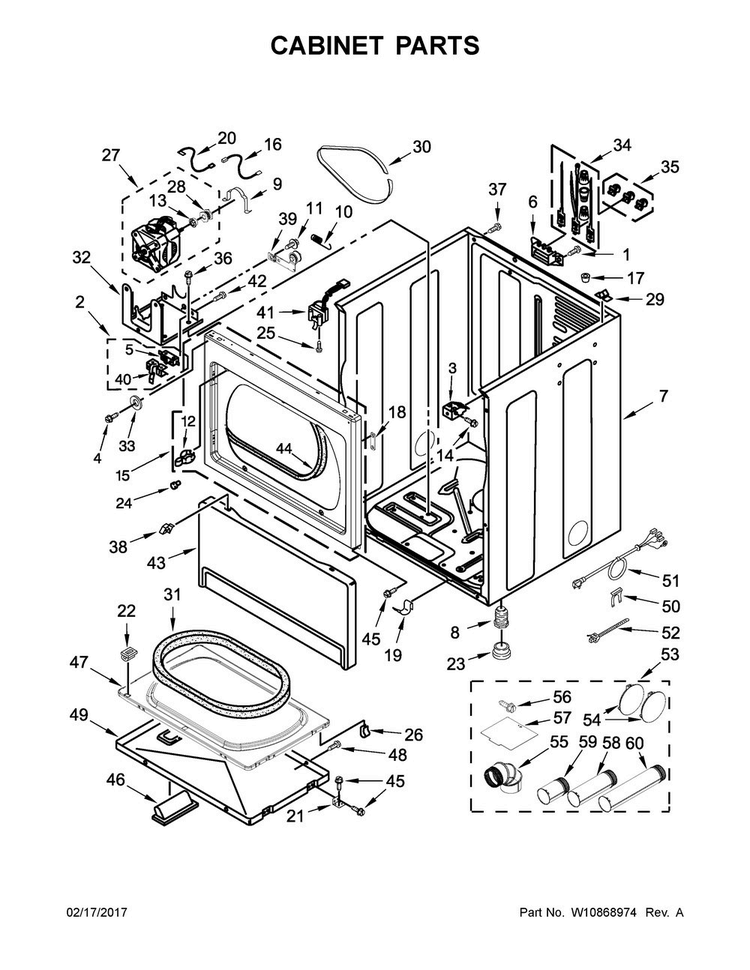 Cabinet Parts Diagram and Parts List for YCEM2765FQ0  Whirlpool Dryer