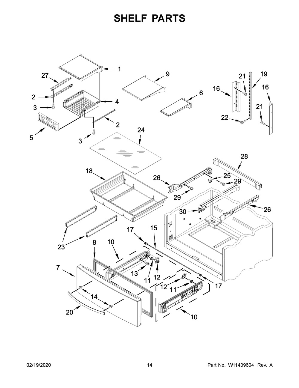 Shelf Parts Diagram and Parts List for WRX735SDHV02  Whirlpool Refrigerator