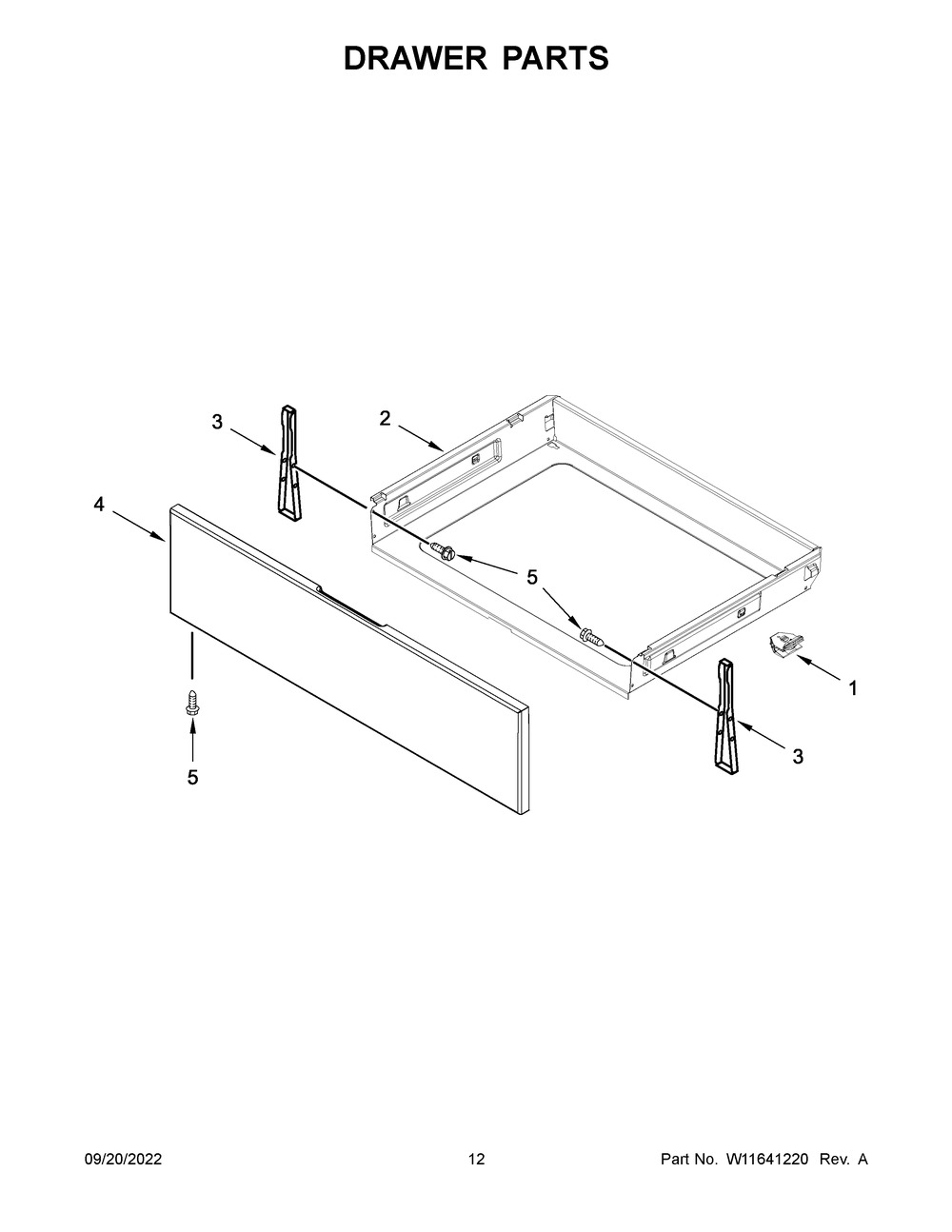 Drawer Parts Diagram and Parts List for WFG535S0LZ4  Whirlpool Range