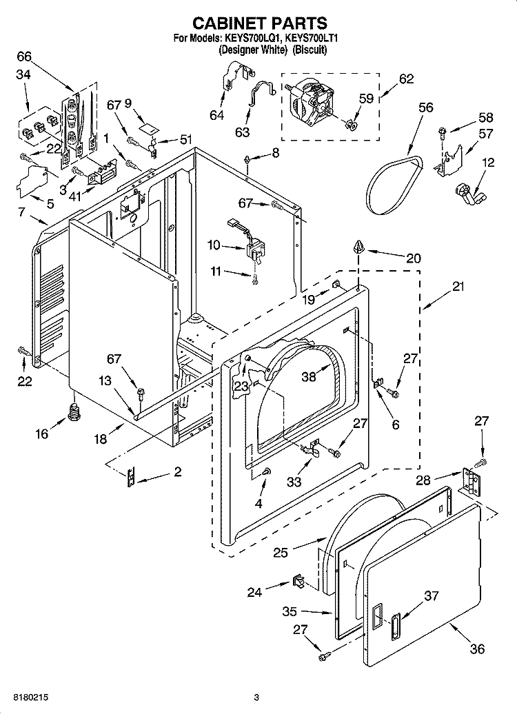 CABINET PARTS Diagram and Parts List for KEYS700LT1  KitchenAid Dryer