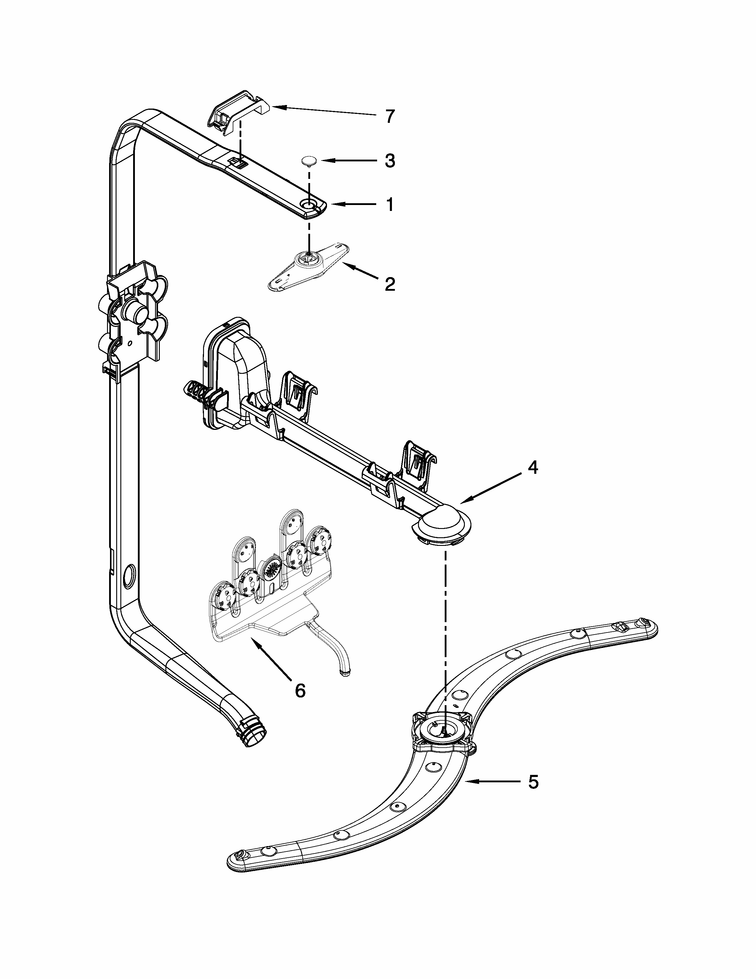 Upper Wash And Rinse Parts Diagram and Parts List for 66513409N410  Kenmore Dishwasher