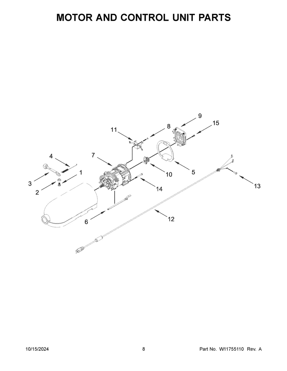 05 - Motor And Control Unit Parts Diagram and Parts List for 5KSM150PSPER5  Whirlpool Mixer