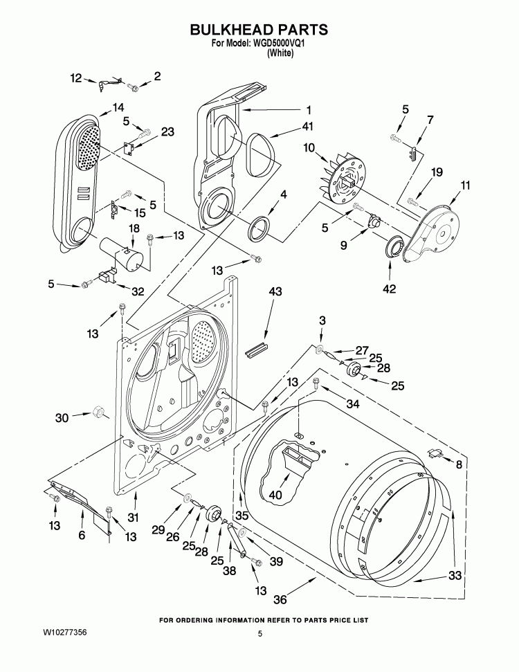 BULKHEAD PARTS Diagram and Parts List for WGD5000VQ1  Whirlpool Dryer