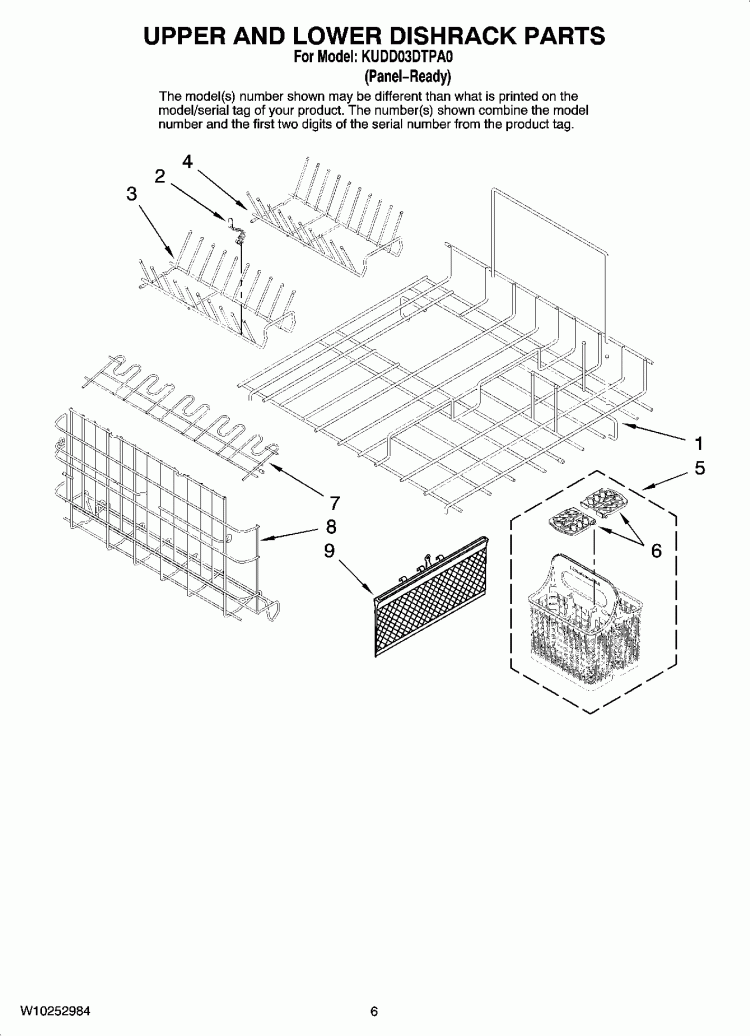 UPPER AND LOWER DISHRACK PARTS Diagram and Parts List for KUDD03DTPA0  KitchenAid Dishwasher