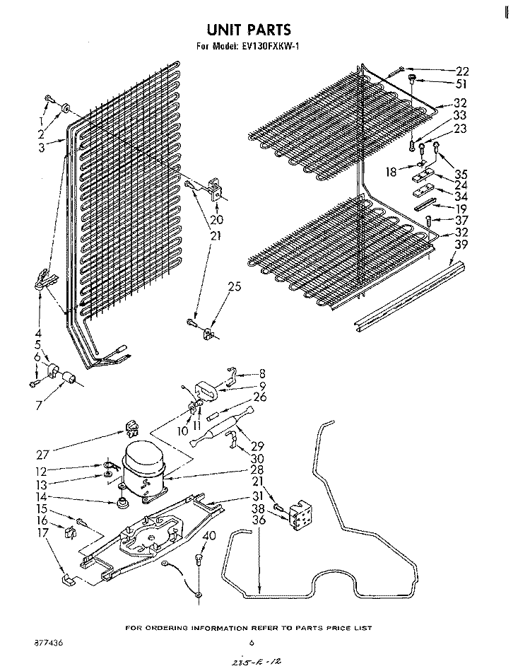 UNIT Diagram and Parts List for EV130FXKW1  Whirlpool Freezer