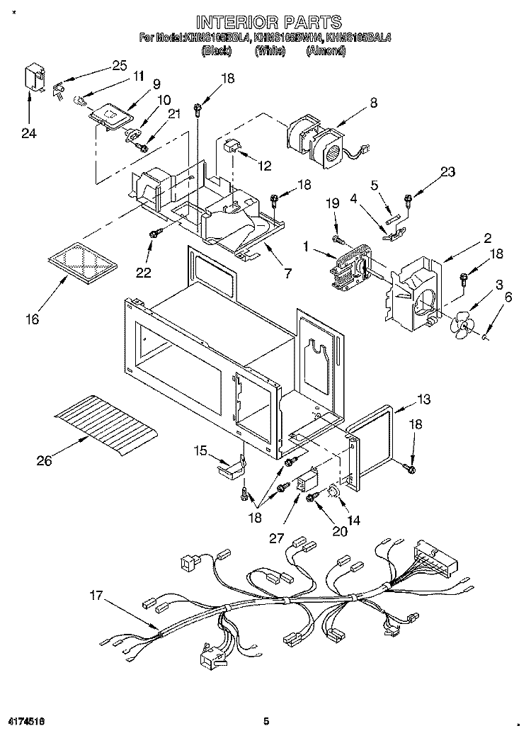 INTERIOR, LITERATURE Diagram and Parts List for KHMS105BBL4  KitchenAid Microwave