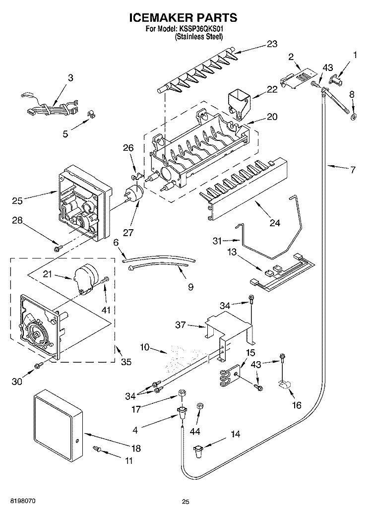 ICEMAKER Diagram and Parts List for KSSP36QKS01  KitchenAid Refrigerator