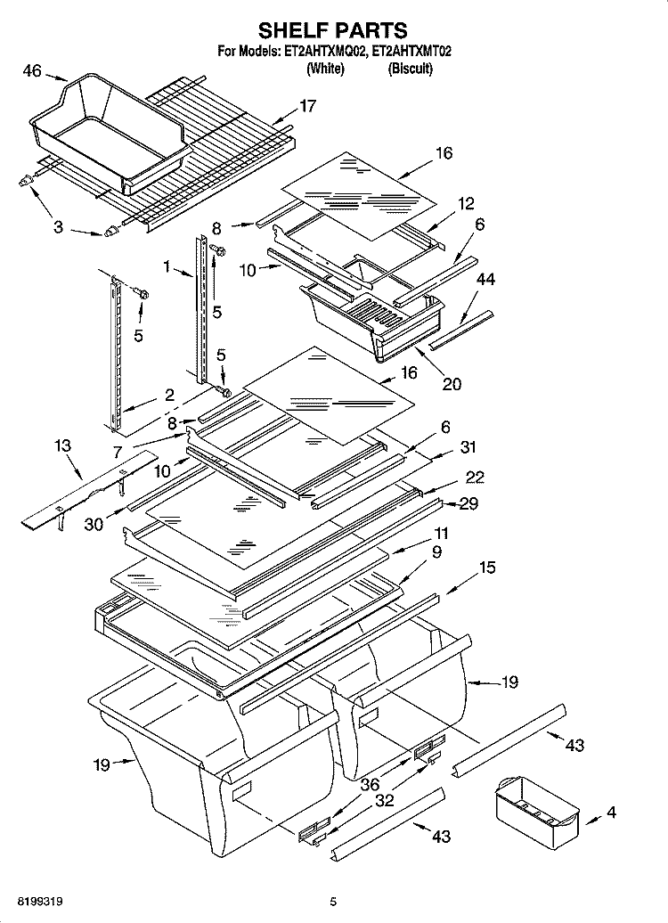 SHELF PARTS Diagram and Parts List for ET2AHTXMT02  Whirlpool Refrigerator