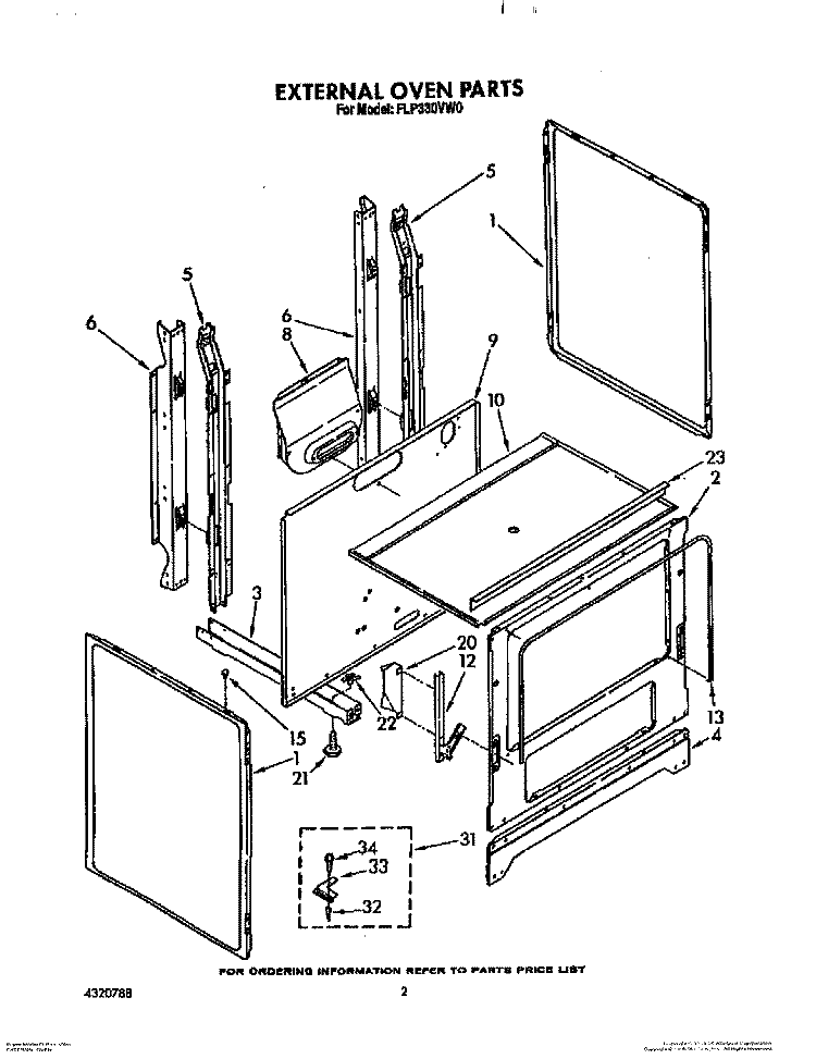 EXTERNAL OVEN Diagram and Parts List for FLP330VW0  Roper Range