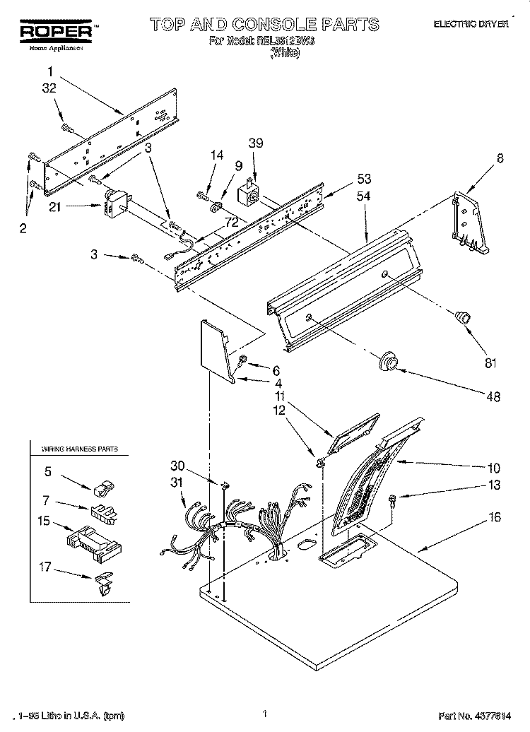 SECTION Diagram and Parts List for REL3612BW3  Roper Dryer