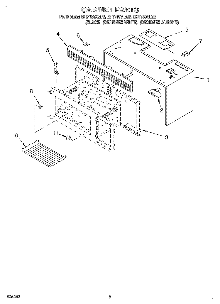 CABINET Diagram and Parts List for MH7130XEZ2  Whirlpool Microwave