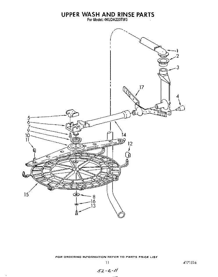 UPPER WASH AND RINSE Diagram and Parts List for 4KUDA220TW3  KitchenAid Dishwasher