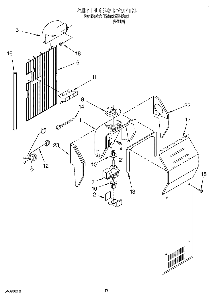 AIR FLOW Diagram and Parts List for TS25AEXHW02  Estate Refrigerator