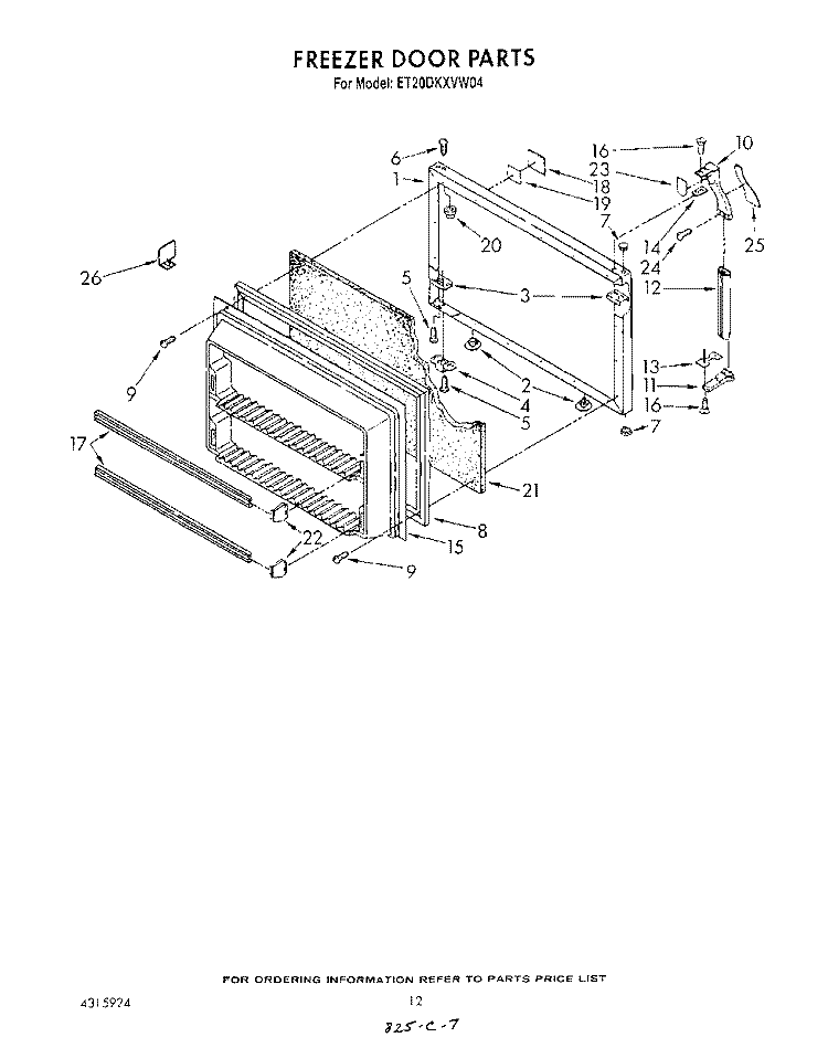 FREEZER DOOR Diagram and Parts List for ET20DKXVW04  Whirlpool Refrigerator