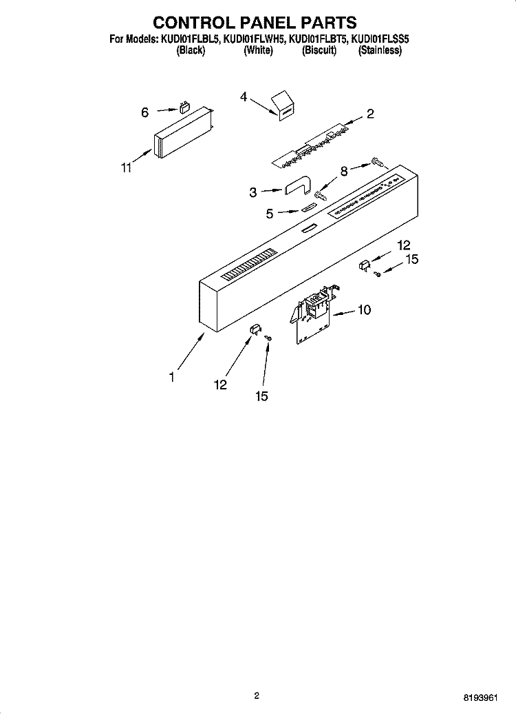 CONTROL PANEL PARTS Diagram and Parts List for KUDI01FLSS5  KitchenAid Dishwasher
