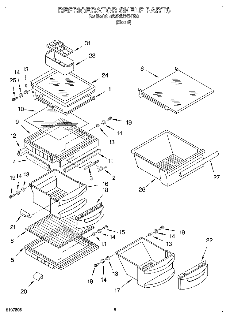 REFRIGERATOR SHELF Diagram and Parts List for 4KSRS27CHT00  KitchenAid Refrigerator