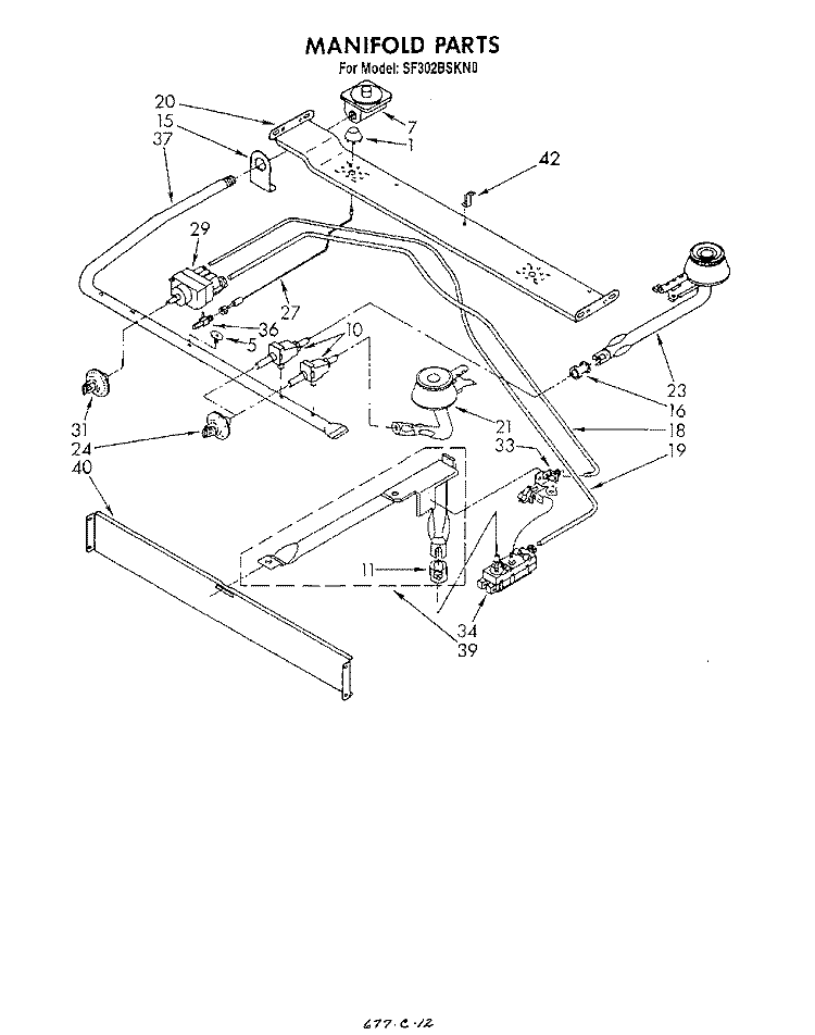 MANIFOLD Diagram and Parts List for SF302BSKN0  Whirlpool Range