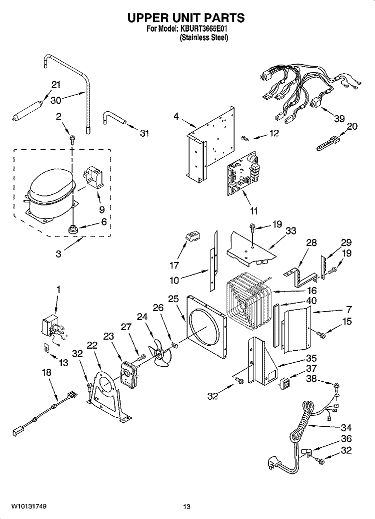 UPPER UNIT PARTS Diagram and Parts List for KBURT3665E01  KitchenAid Refrigerator