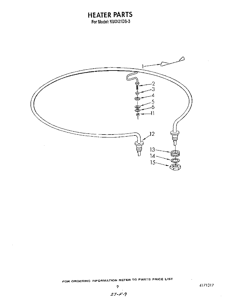 HEATER Diagram and Parts List for KUDI21DS3  KitchenAid Dishwasher