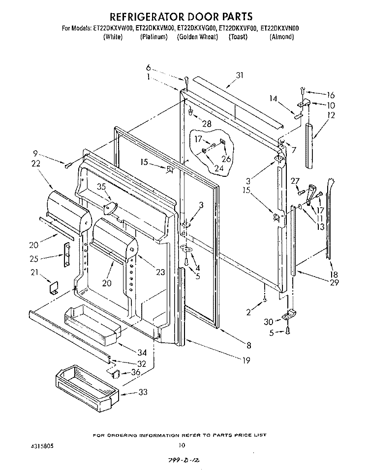 REFRIGERATOR DOOR Diagram and Parts List for ET22DKXVM00  Whirlpool Refrigerator