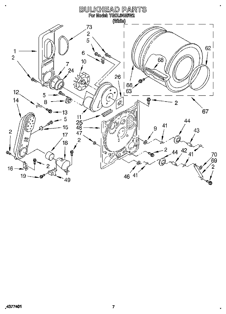 BULKHEAD Diagram and Parts List for TGDL640BW2  Whirlpool Dryer