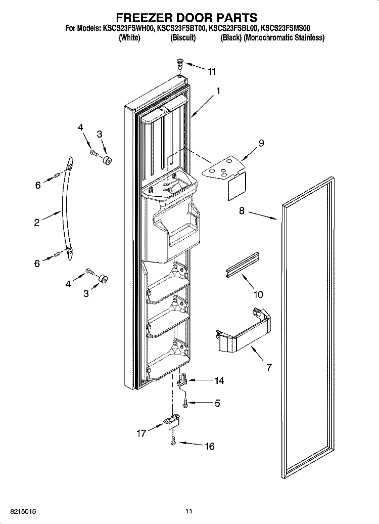 FREEZER DOOR PARTS Diagram and Parts List for KSCS23FSBL00  KitchenAid Refrigerator