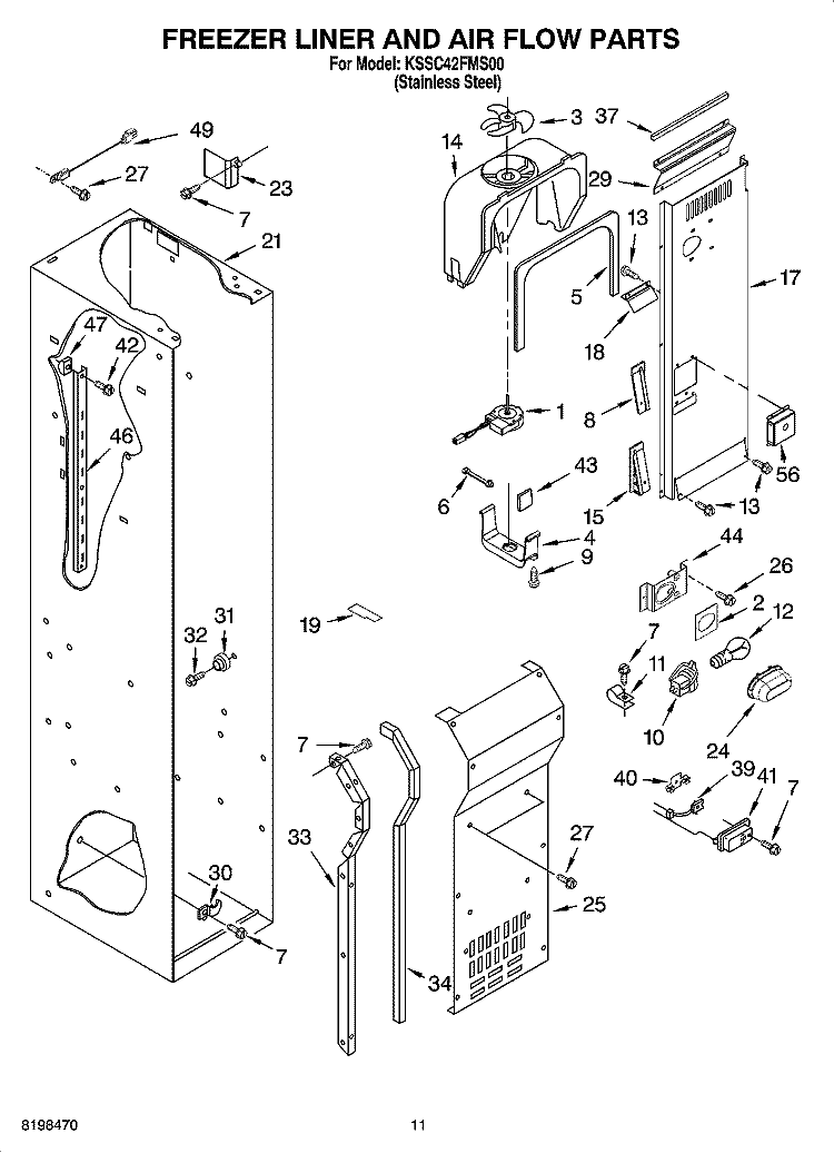 FREEZER LINER AND AIR FLOW PARTS Diagram and Parts List for KSSC42FMS00  KitchenAid Refrigerator
