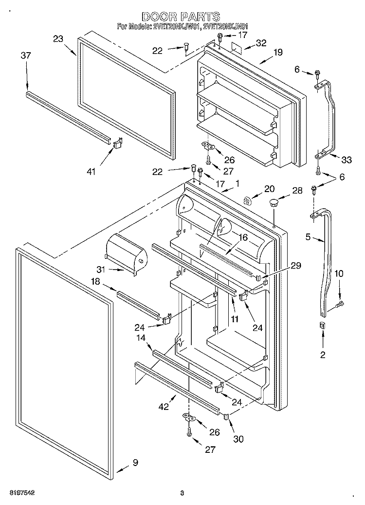 DOOR Diagram and Parts List for 2VET20NKJW01  Whirlpool Refrigerator