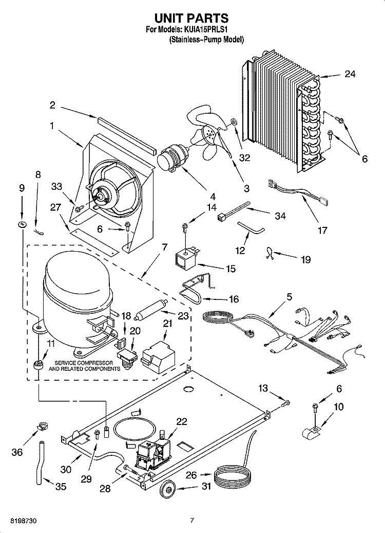 UNIT PARTS, OPTIONAL PARTS Diagram and Parts List for KUIA15PRLS1  KitchenAid Ice Maker