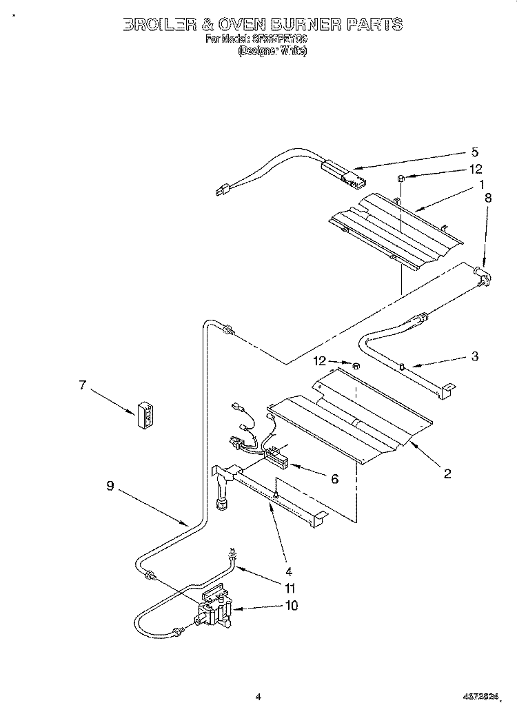 BROILER AND OVEN BURNER Diagram and Parts List for SF367PEYQ9  Whirlpool Range