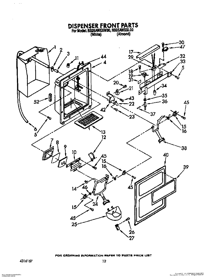 DISPENSER FRONT Diagram and Parts List for RS25AWXXW00  Roper Refrigerator