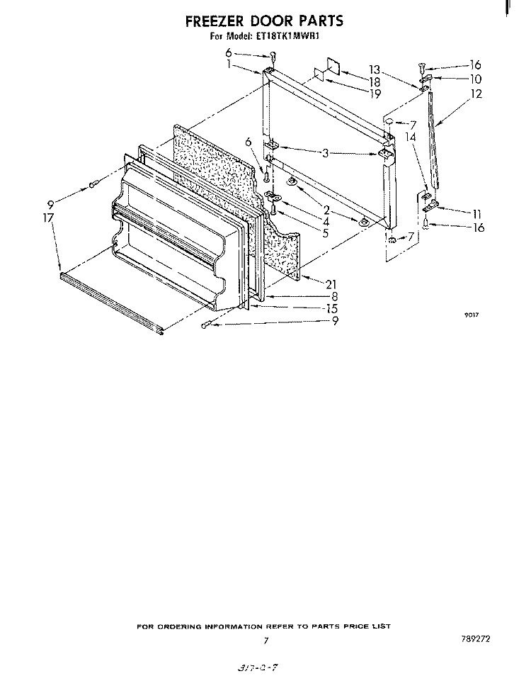 FREEZER DOOR Diagram and Parts List for ET18TK1MWR1  Whirlpool Refrigerator